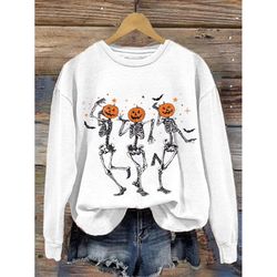 Dancing Skeleton Halloween Sweatshirt, Pumpkin Skeleton Graphic Tee, Halloween Skeleton Shirt, Halloween Gifts, Fall Hal