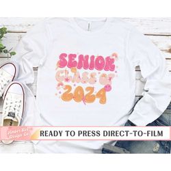 Senior 2024 DTF Transfers, Ready to Press, T-shirt Transfers, Heat Transfer, Direct to Film, Senior Stacked Pink Orange,