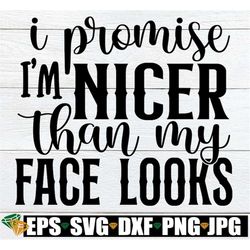 I Promise I'm Nicer Than My Face Looks, Sassy Saying SVG, Sarcastic Quote svg, Funny SVG Beauty Wall Decal, Funny Quote