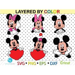 Minnie mouse svg bundle, mickey valentine bundle svg, minnie clipart png, instant download, svg for cricut, mickey heart