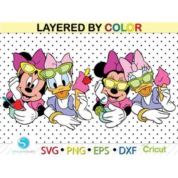 Minnie mouse svg, daisy duck svg, svg for cricut,  layered by color svg, minnie mouse daisy duck icecream svg eps dxf pn