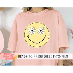 Yellow Distressed Smiley Face DTF Transfers, Ready to Press, T-shirt Transfers, Heat Transfer, Direct to Film Smiley, Re