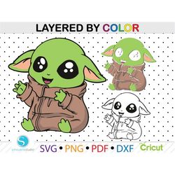 Cute Baby Yoda SVG, Baby Yoda clipart, baby yoda instant download vector file, layered by color svg, mug svg, tumbler sv