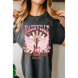 Nashville, Country Music, Guitar, Retro, Tshirt, Tees, Tennessee, Garment Dyed, Boho, Oversized, Vintage, Comfy
