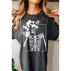 Skeleton Drinking Coffee Tee, Death Before Decaf T-shirt, Boho Tee, Halloween Tshirt, Comfort Colors Shirt, Oversized Te
