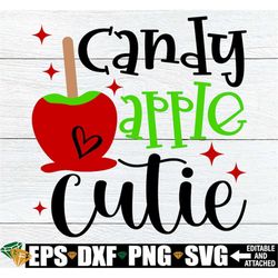 Candy Apple Cutie, Girls Halloween Shirt SVG, Girls Fall Shirt SVG, Toddler Girl Halloween SVG, Candy Apple Cutie svg, H