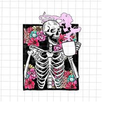 Coffee Drinking Skeleton Flower Png, Coffee Skeletons Halloween Png, Coffee Skeletons Flower Png, Skeletons Png