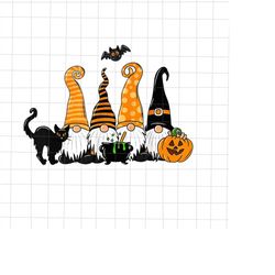 Three Gnomes Halloween Png, Gnomes Witch Halloween Png, Gnomes Black Cat Pumpkin Halloween Png, Kids Halloween Png