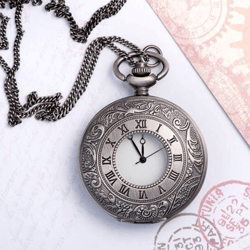 Retro Roman Cloud Pattern Pocket Watch Classic Pattern European And American Style Necklace Large Pocket Watch
