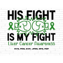liver cancer awareness svg png, his fight is my fight svg, emerald green ribbon svg, liver cancer support svg cricut sub