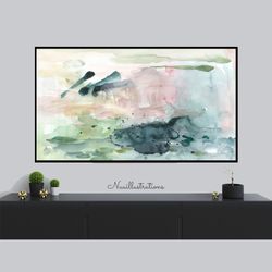 Samsung Frame TV Art Abstract Brushstroke Green and Blush Watercolor, Digital Download Artwork