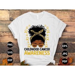 childhood cancer awareness svg png, afro messy bun childhood cancer svg, black girl pediatric cancer awareness ribbon sv