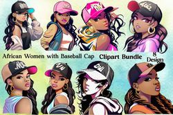 African Women with Baseball Cap Clipart Bundle Sublimation