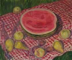 Still life watermelon oil painting on canvas