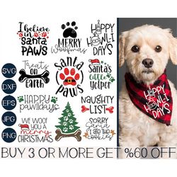 Christmas Dog Bandana SVG Bundle, Merry Woofmas SVG, Dog Paw Print SVG, Funny Quotes Png, Svg File For Cricut, Sublimati