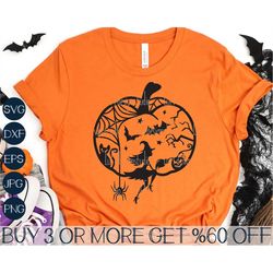 Pumpkin SVG, Halloween SVG, Witchy SVG, Fall Svg, Spooky Svg, Flying Witch Svg, Png, Svg Files for Cricut, Sublimation D