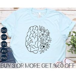 Floral Brain SVG, Mental Health SVG, Wildflower Half Brain SVG, Mental Health Matter Svg, Files For Circuit, Sublimation