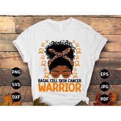 basal cell skin cancer awareness svg png, basal cell skin cancer warrior afro messy bun svg, pa support svg, orange ribb