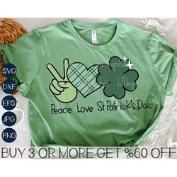 Peace Love St Patricks Day SVG, Shamrock SVG, Funny St Patty's Day Shirt Svg, Heart Png, Files for Cricut, Sublimation D