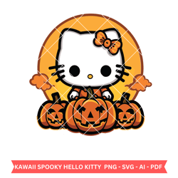 Kawaii Hello Kitty with Spooky Halloween Svg, Cricut, Silhouette Cut File