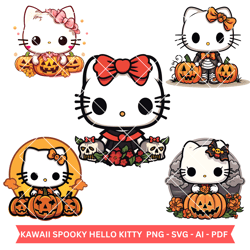 Kawaii Hello Kitty with Spooky 5 Halloween Svg, Cricut, Silhouette Cut File