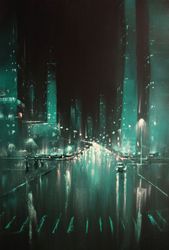 Tokyo Painting ORIGINAL OIL PAINTING on Canvas, Modern City Original Art by "Walperion Paintings"