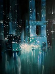 Cyberpunk Painting ORIGINAL OIL PAINTING on Canvas, Modern City Original Art by "Walperion Paintings"