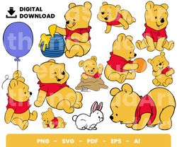 Bundle Layered Svg, Baby Pooh, Baby Winnie The Pooh, Baby Shower, Digital Download, Clipart, PNG, SVG, Cricut, Cut File