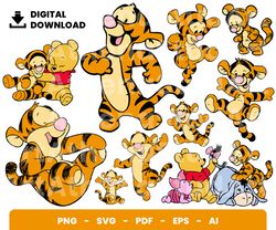 Bundle Layered Svg, Baby Tigger, Baby Winnie Pooh, Baby Shower, Digital Download, Clipart, PNG, SVG, Cricut, Cut File
