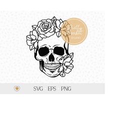 Flower skull svg, Floral skull svg, Skull cut file, svg files for cricut