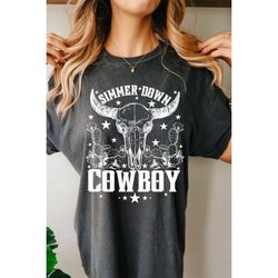 simmer down cowboy tee, cowboy graphic tee, vintage inspired graphic tee, unisex tee, comfort colors graphic tee, retro