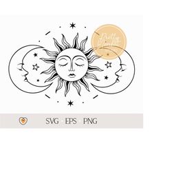 Sun and moon 2 svg, Celestial svg, Witchy svg, png files