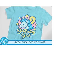 Girl Unicorn 9th Birthday svg png. Unicorn svg files for cricut. Unicorn svg png, dxf, 9 year old unicorn birthday gift