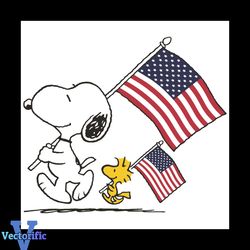 Snoopy And Woodstock Holding American Flag Svg, Independence Svg, Snoopy Svg, Woodstock Svg, 4th Of July Svg, American F