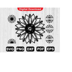 Floral Bullet Design Svg Bundle, Hunter Flower Svg, Soldier Flower Svg, Sunflower Monogram Svg File For Cricut, Cut File