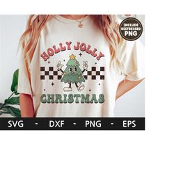 Holly Jolly svg, Retro svg, Merry Christmas svg, Christmas Tree svg, Christmas Shirt, Holiday svg, dxf, png, eps, svg fi
