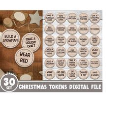 30 Christmas Bucket List Tokens svg, Christmas Activities Tokens, Christmas Countdown svg, Christmas To Do svg, Laser cu