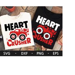 Heart Crusher svg, Monster Truck svg, Valentine Shirt,  Funny Valentine's Day svg, Kids Shirt, dxf, png, eps, svg files