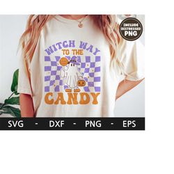 Witch Way To The Candy svg, Witch Hat svg, Retro svg, Ghost svg, Spooky Season, Fall svg, Autumn svg, dxf, png, eps, svg