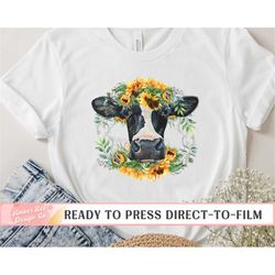 Sunflower Cow, DTF Transfers, Ready to Press, T-shirt Transfers, Heat Transfer, Direct to Film, Western Country Farm Ani