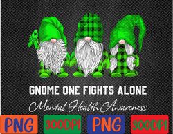 Gnome One Fights Alone Mental Health Awareness Green Ribbon PNG Digital Download