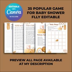 lion king baby shower game printable, baby shower game bundle canva editable