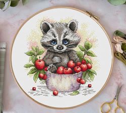Cute raccoon cross stitch pattern - Animal counted cross stitch chart - Modern cross stitch - Embroidery Design