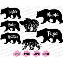 bear family bundle png svg,baby brother sister mama papa bear svg,mama bear silhouette, papa bear svg, family matching,