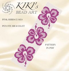 Peyote bracelet pattern Pink hibiscuses Peyote pattern design 2 drop peyote in PDF instant download DIY
