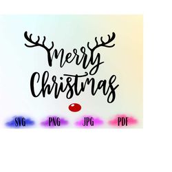 Christmas Deer Svg, Merry Christmas Png, Merry Christmas Svg, Winter Holiday Svg,Red Nosed Reindeer Png, Digital Downloa