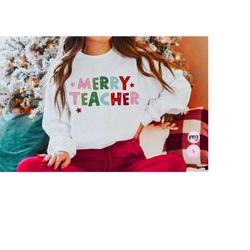 Merry Teacher Distressed png, mom and me shirt design, Retro christmas Png Cut File  Cricut  Silhouette PNG Sublimation