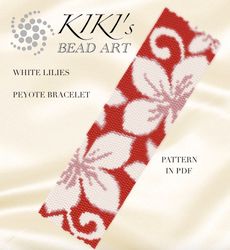 Peyote bracelet pattern White lilies Peyote pattern design 2 drop peyote in PDF instant download DIY