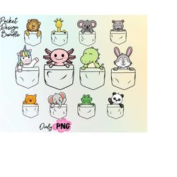 Pocket Design Png, Axolotl Lover Gift, Funny Dinosaur Png, Axolotl Png,Cat Png, Frog Png,Koala Png,Elephant Png,Bunny Pn