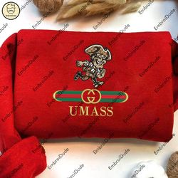 NCAA Massachusetts Minutemen Gucc.i Embroidered Crewneck, NCAA Teams Embroidery, NCAA Massachusetts Embroidered Hoodie